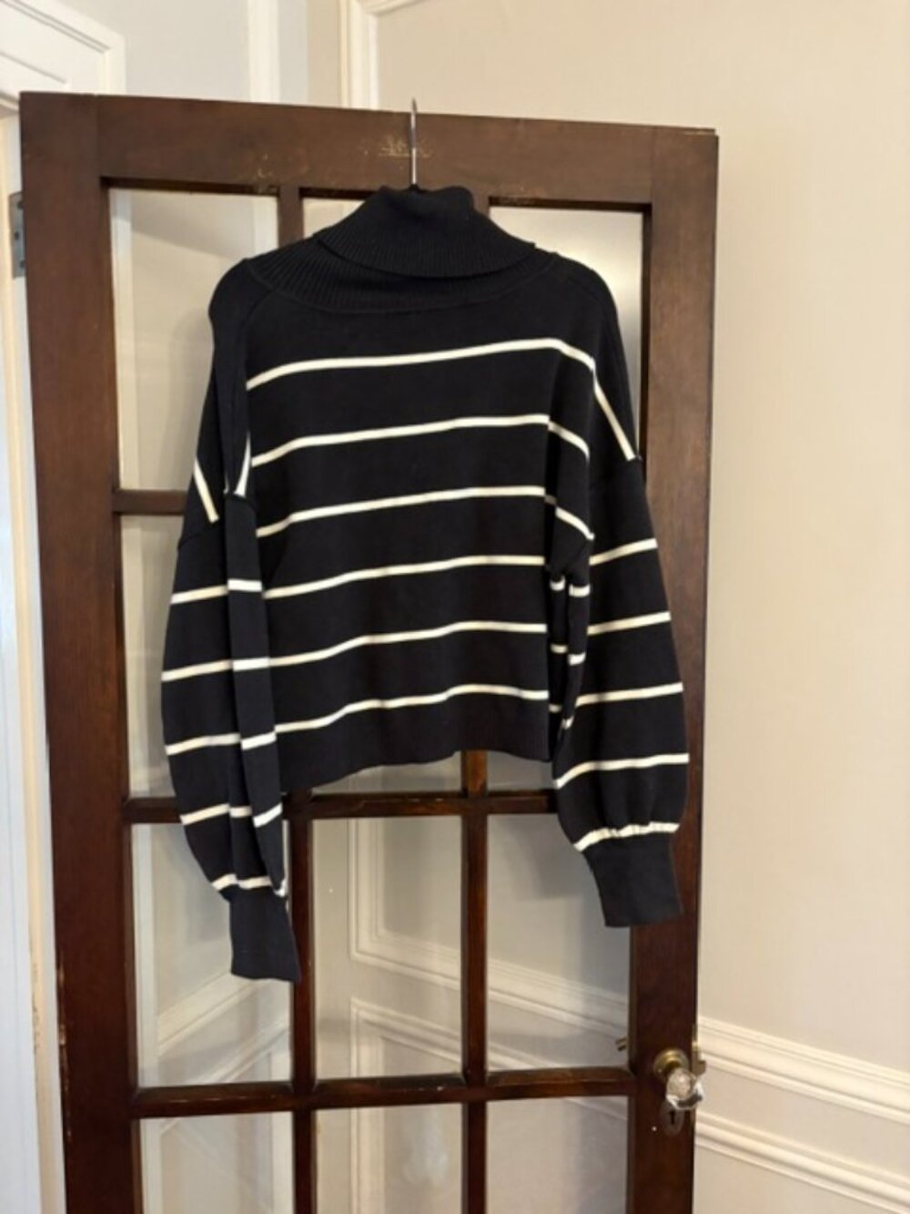 Free People Paulie Turtleneck Sweater in Gray with White Stripes, Size XS - Picture 8 of 8